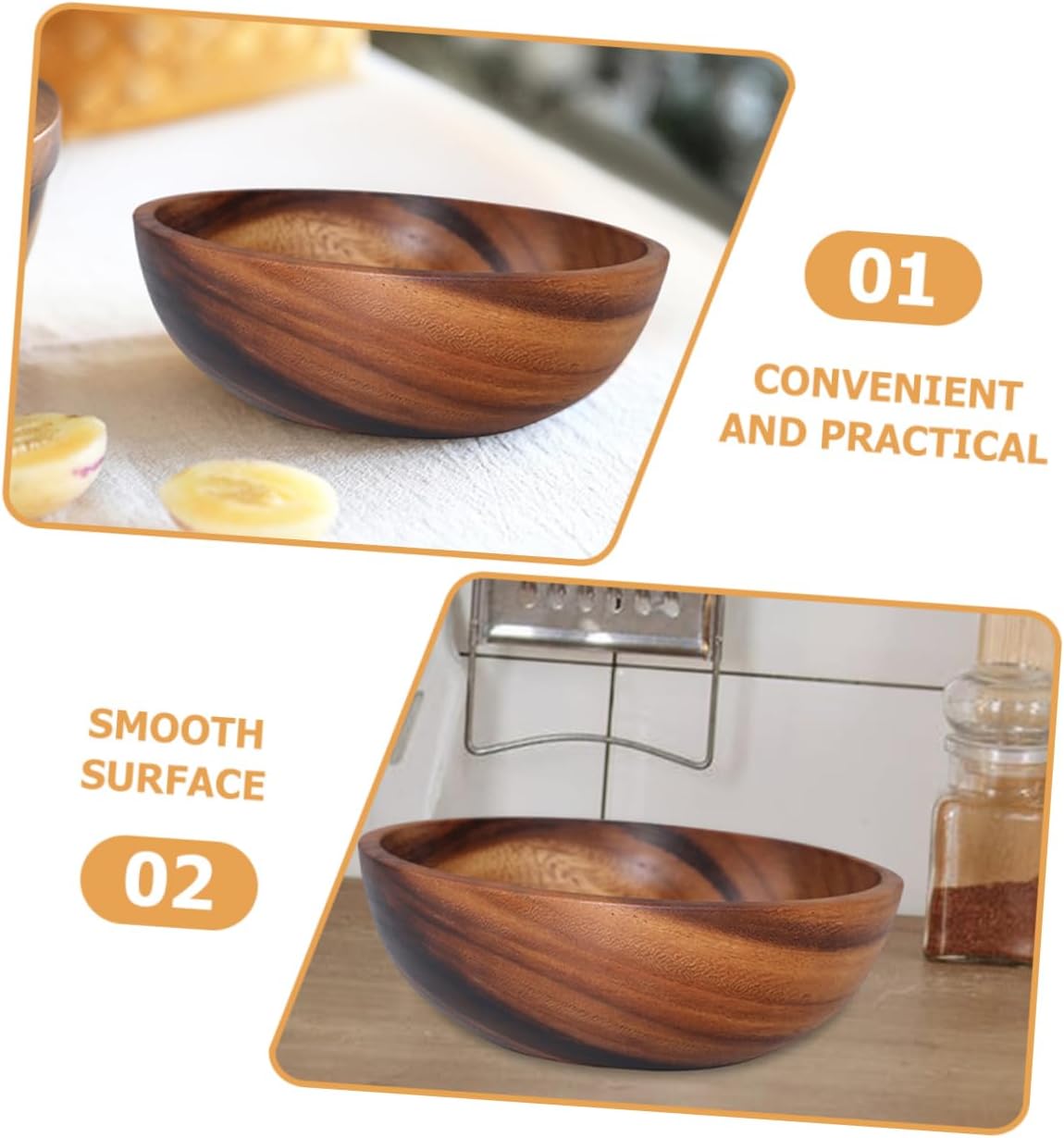 CONGARTENO 1pc Wooden Salad Bowl Kitchen Bowl for Fruits Salads Natural Log Design for Home Use Health Safety Crafted Versatile Serving
