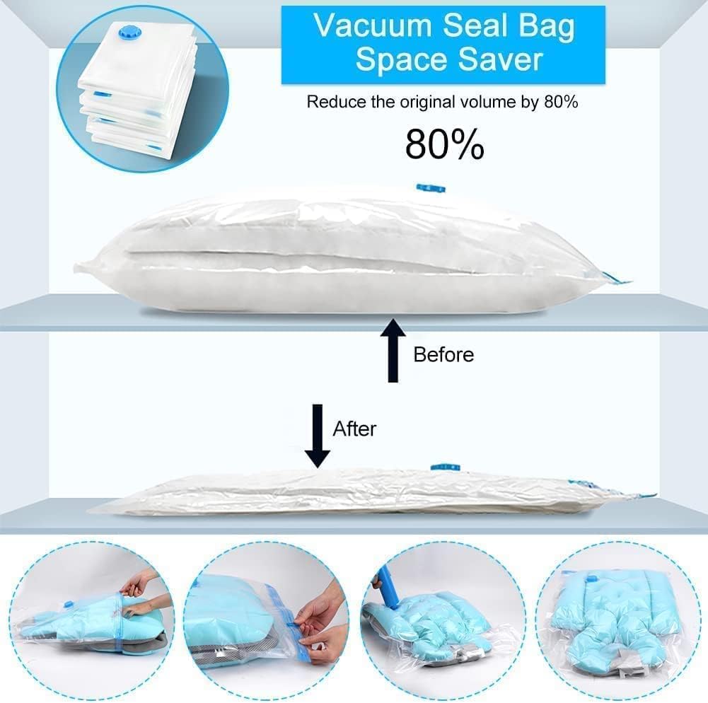 Vacuum Storage Bags Small 6 Pack with Suction Pump, 60 X 40 Cm Reusable Compression Bags Space Saver, Vacuum Bag for Packing,Clothes, Bedding, Travel