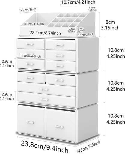 READAEER Makeup Organizer 4 Tier Freely Stackable Makeup Organizer Bathroom Makeup Organizer Multifunction Waterproof Dustproof with 12 Drawers