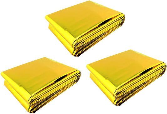 TOBBOMEY 3pcs Foil Emergency Blankets Double Sided Gold Silver Safety Blankets for Outdoor Activities Heat Retention Moisture Protection for Camping Hiking and Survival