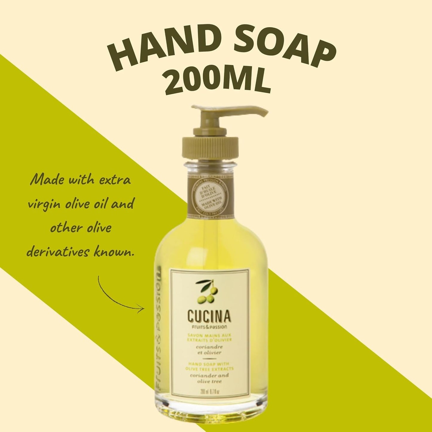 Fruits & Passion Cucina Kitchen Trio Holiday Gift Set - Hand Soap, Regenerating Hand Cream, and Fragrant Kitchen Mist with Olive Oil - 200ml, 150ml, 100ml - Festive Nourishment for Your Kitchen