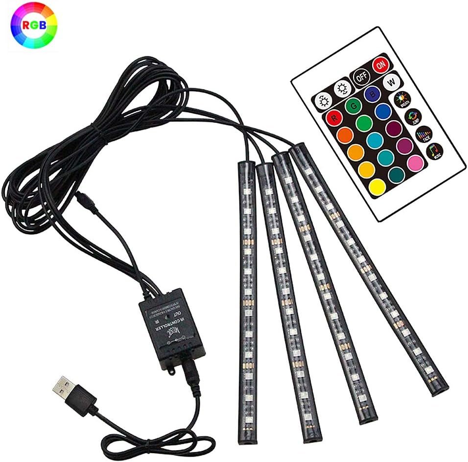 LETRADE Car Interior Lighting, 4 in 1 Waterproof LED Car Accessories RGB LED Strip Car Decoration with Music Sound Activated and Remote Controlled, Perfect Gifts (RGB)