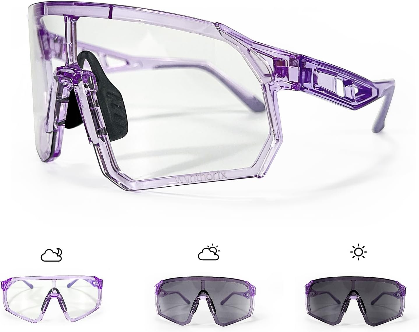 Wynthorix VeilGlam Pickleball Glasses for Women Photochromic Lens Protective Eyewear UV Protection Safety Sunglasses ANSI Z87 Anti Fog Scratch Tennis Squash Racquetball Goggles (Purple, Medium-Large)