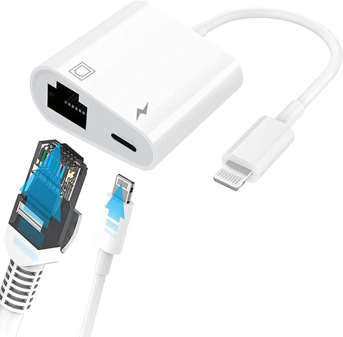 Lightning to Ethernet Adapter, for Apple MFi Certified 2 in 1 RJ45 Ethernet LAN Network Adapter for iPhone/iPad/iPod, Supports 100Mbps Ethernet Network with Charge Port
