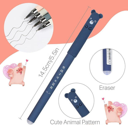 4pcs Erasable Gel Ink Pens Cute Kawaii Cartoon Cat Pig Bear Panda Animal Pen Ballpoint 0.35mm Black Ink Gel Pens Rollerball Pens Friction Pens for Student Kids Gift School Stationery Office Supplies
