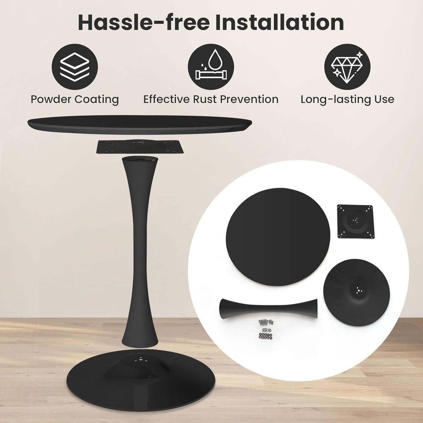 Giantex Black Round Dining Table, 32" Modern Tulip Kitchen Table w/ 0.9” Thickened Tabletop & Sturdy Metal Pedestal, Mid-Century Leisure Table for Small Places, Dining Room, Living Room, Cafe