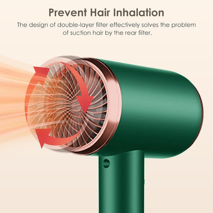 Ionic Hair Dryer, Hair Towel, Folding Comb, Folding Brush, Hair Towels, Hair Dryer with Hot/Cold Button, 3 Temperatures, 3 Speed, Shower Caps (Green)