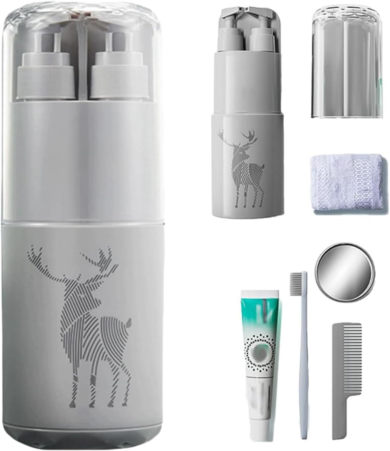 Travel Toiletry Cup Set, Multi-Functional Kit, Portable Travel Must-Haves, Compact Bathroom Organizer, Leak-Proof Containers, for Business Trip School Camping Use, 8.27 x 2.68 x 2.68 Inch, grey