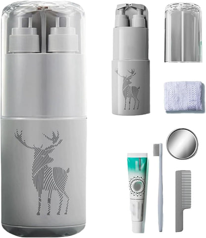 Travel Toiletry Cup Set, Multi-Functional Kit, Portable Travel Must-Haves, Compact Bathroom Organizer, Leak-Proof Containers, for Business Trip School Camping Use, 8.27 x 2.68 x 2.68 Inch, grey