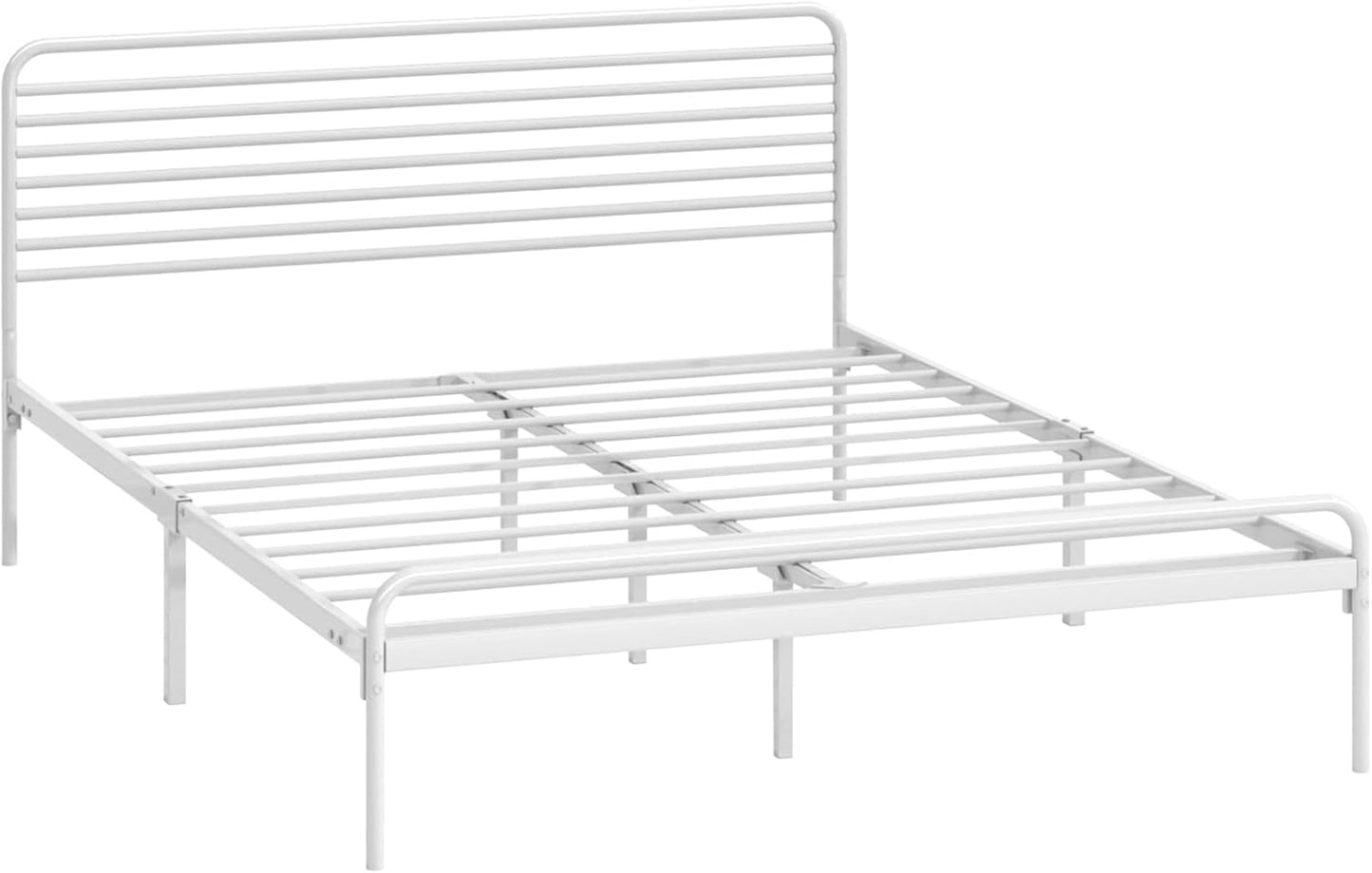 Oikiture Bed Frame Double Metal Bed Base with Headboard White