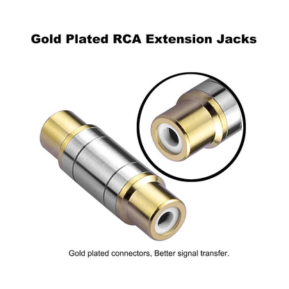 Borsuer 2Pcs RCA Female to Female Coupler Gold Plated Video and Audio RCA Female Adapters Barrel connectors Extend RCA Cables