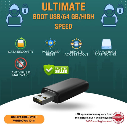 Bootable All-in-One PC Repair & Recovery 64GB USB – Windows Password Reset, File Recovery, Virus Removal, Bootable Tech Toolkit – Works with Windows 11/10/8/7 – Windows 10 & 11 Re-Install Images
