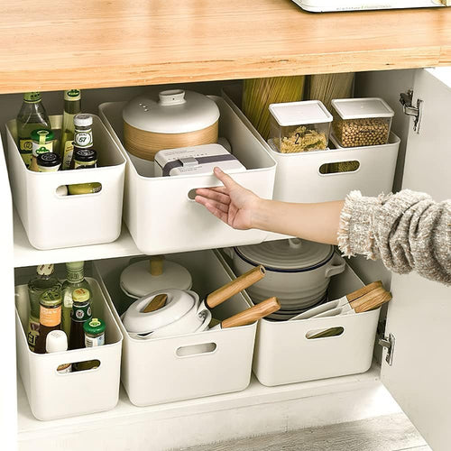 Plastic Storage Bins, Set of 6 Storage Boxes with 4 Lids, Storage Basket with Handle, Versatile Storage Box for Bathroom, Kitchen, Office, Living Room