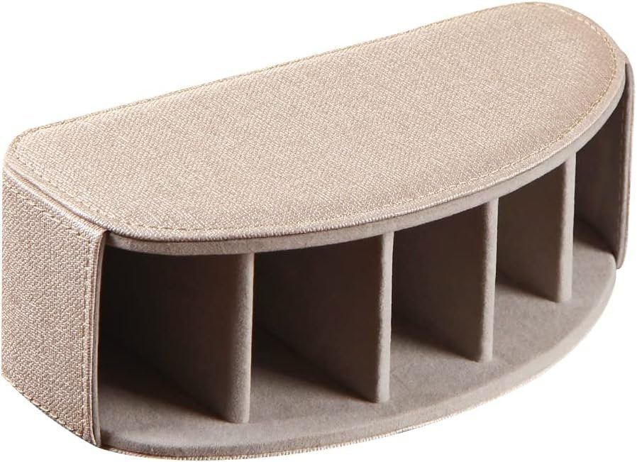 Arniche Leather Remote Control Holder,Universal TV Remote Organizer with 5 Compartments,Desktop or Bedside Table Organizer for DVD,Blu-Ray,Gaming and Streaming Remotes,Glasses and Accessories(Beige)