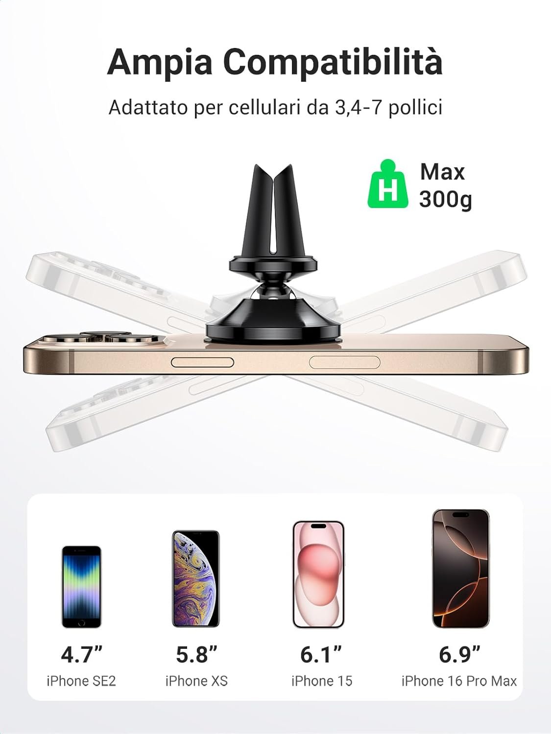 UGREEN Magnetic Car Phone Holder with 2 Metal Pads Included, Car Phone Holder for iPhone 16 15 14, Galaxy, OPPO, Redmi/Xiaomi, etc