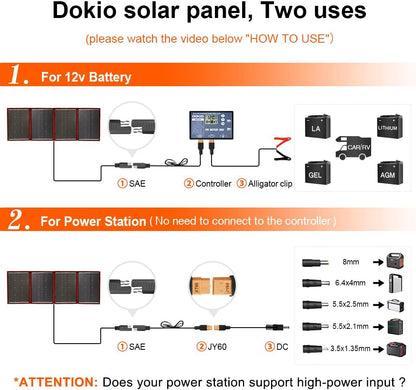 DOKIO 220W 18V High-Efficiency Monocrystalline Foldable Solar Panel Kit with Integrated Charge Controller High Conversion Efficiency for Solar Generator Camping Balcony RVs Off-Grid