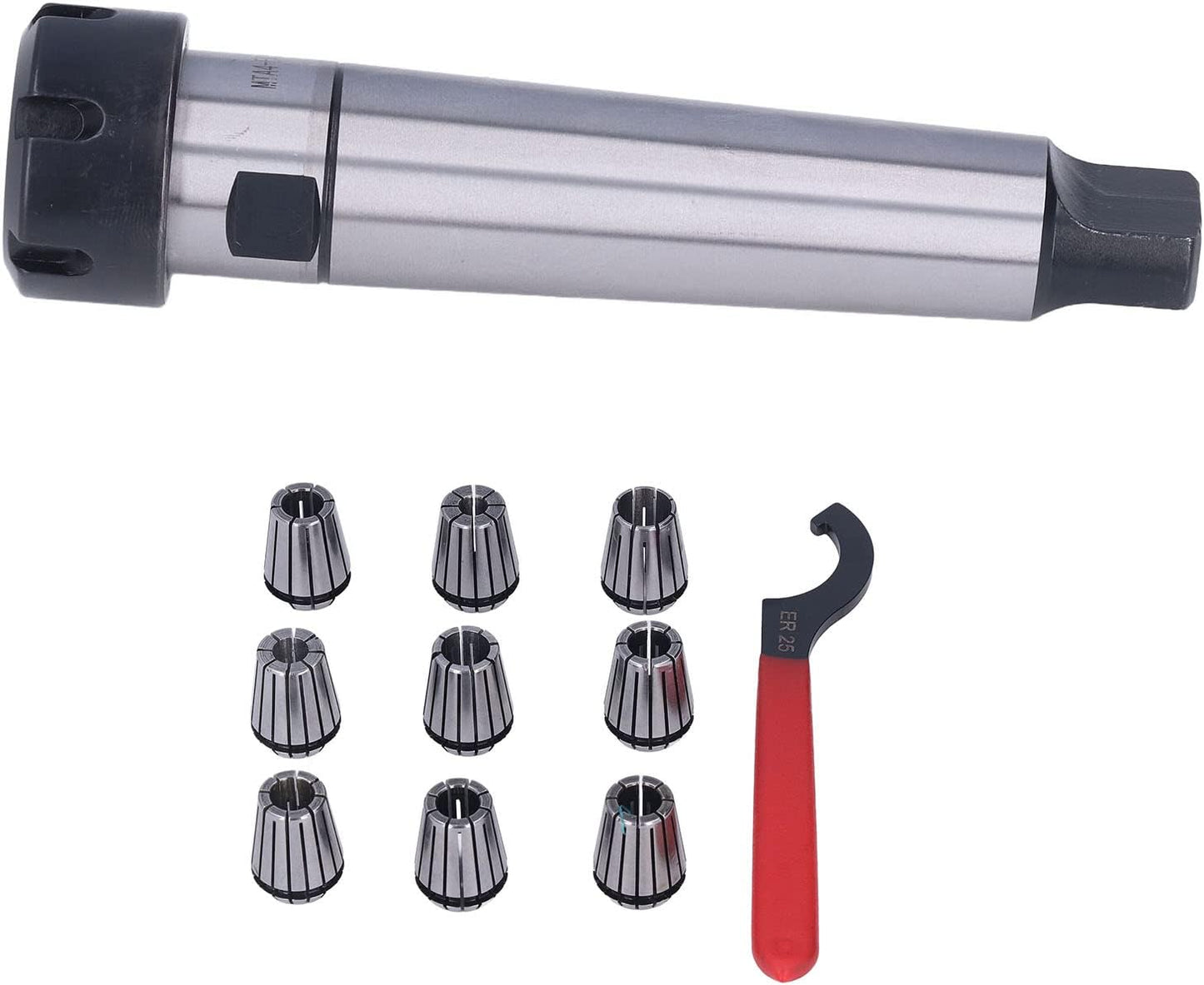 Respicefinem MTA ER25 Collet Chuck Clamping Holder Tool Set Kit Ideal for CNC Milling Lathe With 9pcs Different Sized Collets and 1pc for and Safety Made of High Quality Carbon (MTA4-ER25-M16)