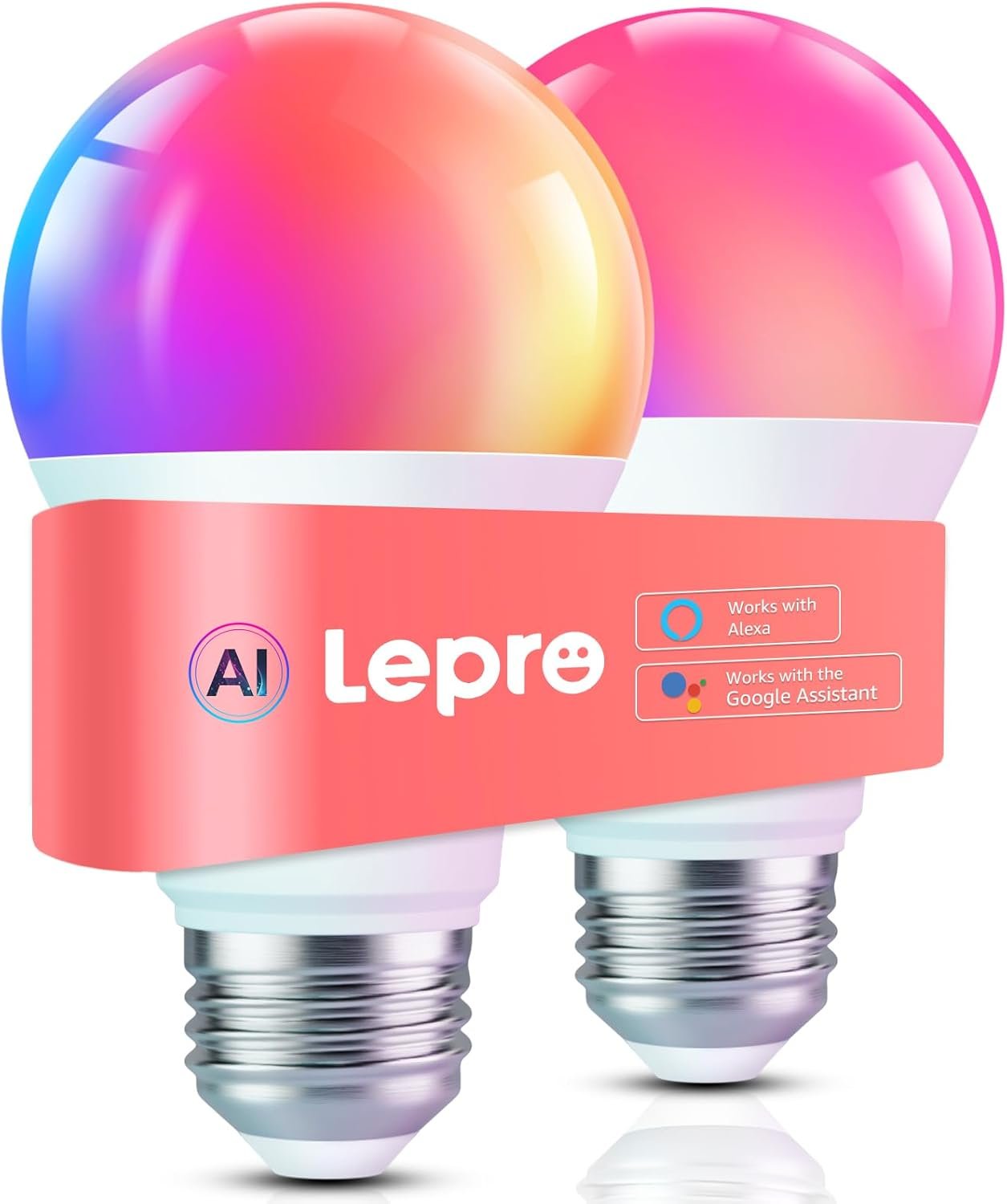 Lepro B1 AI Smart Light Bulbs - WiFi & Bluetooth RGBWW Color Changing LED Bulb Compatible with Alexa & Google Assistant, AI Generated Lighting LLM, AI Voice Control, Music Sync, 2.4GHz Only, 2 Packs