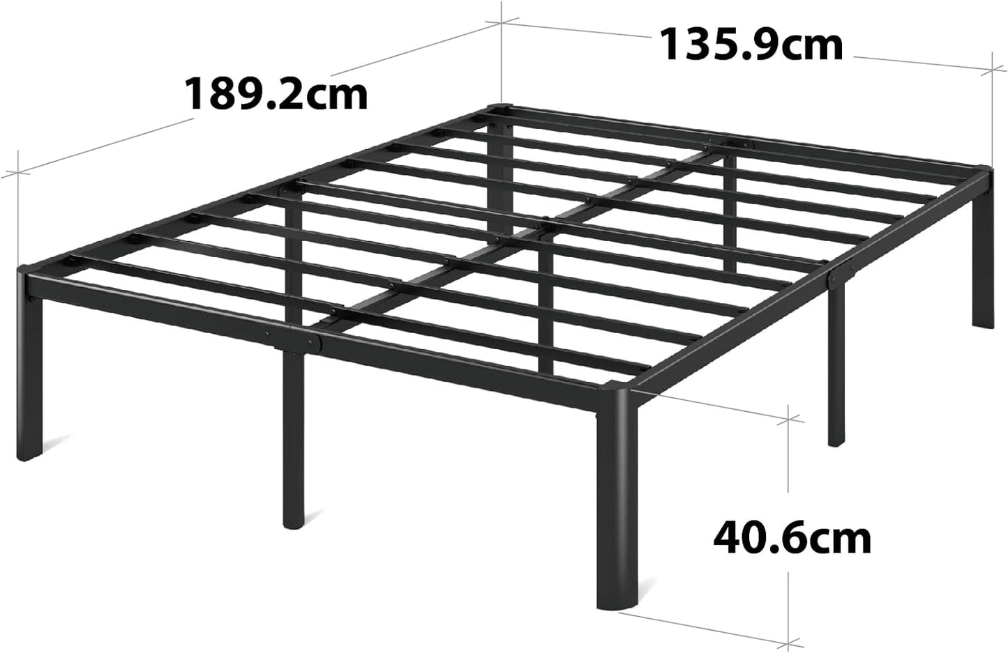 Zinus Van Double Bed Frame 40cm Metal Bed Base | Steel Slat Mattress Support | Bedroom Furniture, Black