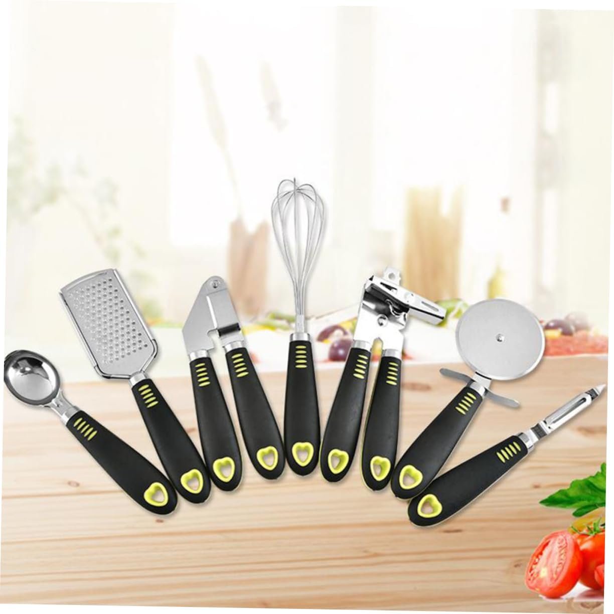 Amosfun Set Da 7 Pezzi ruota per pizza utensili cucina acciaio gadget da cucina utensili da cucina pentole antiaderenti grattuggia apriscatole