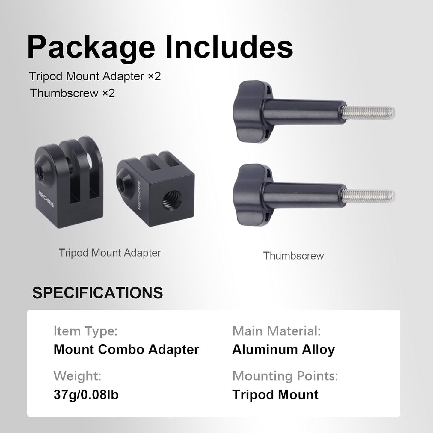 Mechrig Aluminum Alloy Tripod Mount Adapter for GoPro Hero 13/12/11/10/9/8/7, Mini 1/4-20 Metal Monopod Mount for AKASO Campark and Other Action Cameras