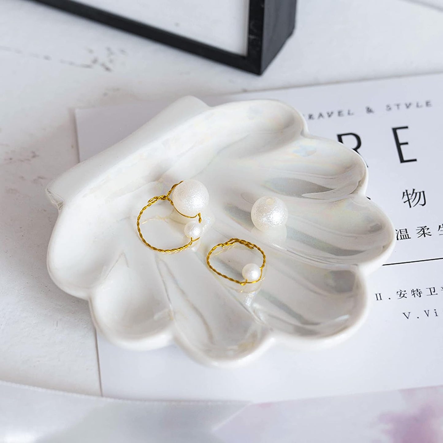 TIGERMILLION Shell Trinket Dish, Ceramic Ring Holder/Jewelry Tray, Cute Organizer Plate Vanity Decorations Accessories for Home Décor Bathroom
