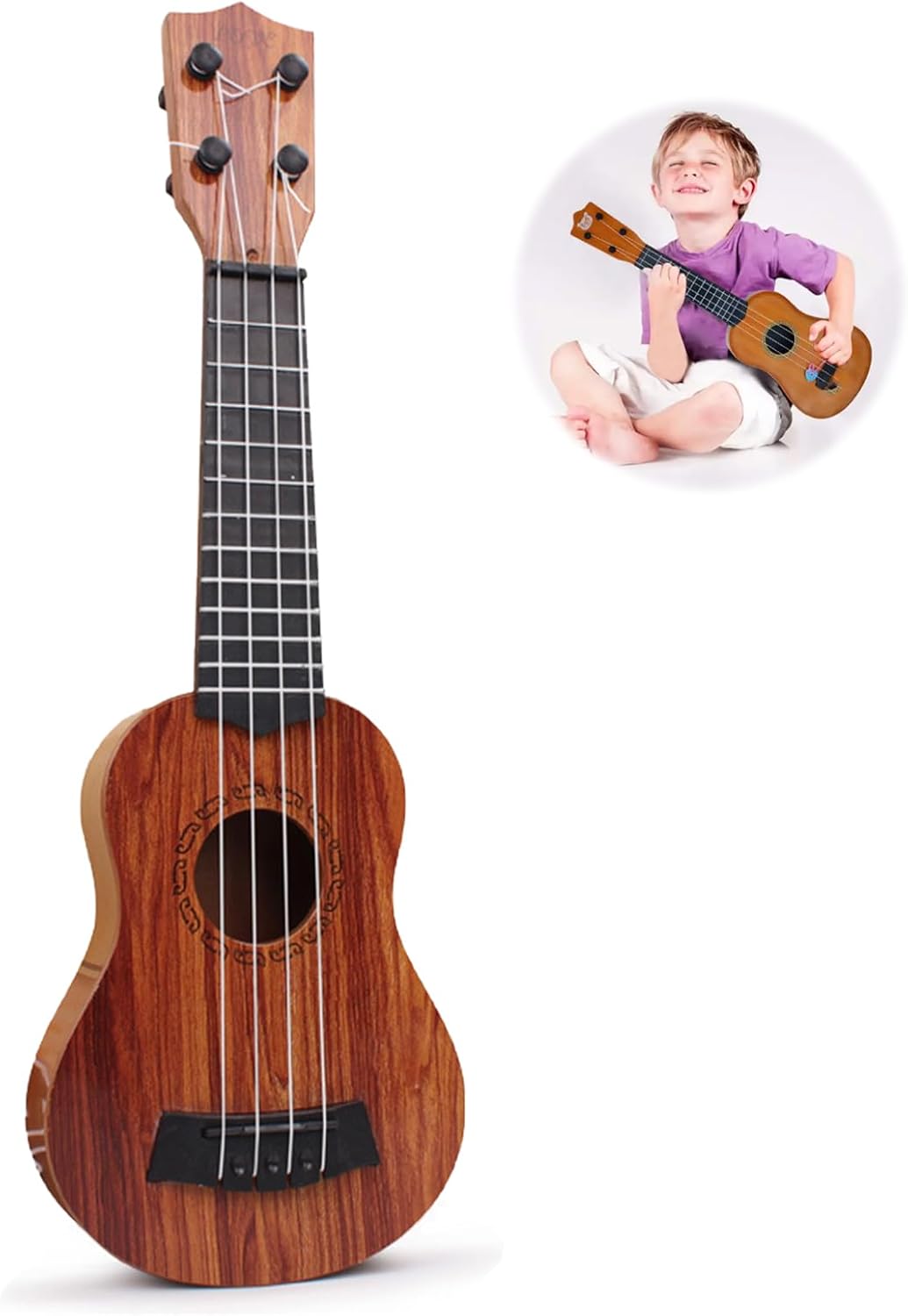 Guitar Toy for Children, Guitar for Children, Ukulele Children, Guitar Toy, for Children with 4 Adjustable Strings, Educational Learning Toys (Mogano 15 inch)