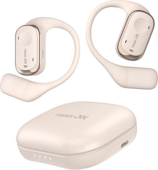 TOUGH ON True Open Ear Earbuds Wireless Bluetooth 5.3 Headphones with Microphone, Earbuds with Earhooks, ENC Noise-Cancellation, 45H Playtime, Long-Lasting Comfort, Crystal-Clear Calls for Driving/Gym