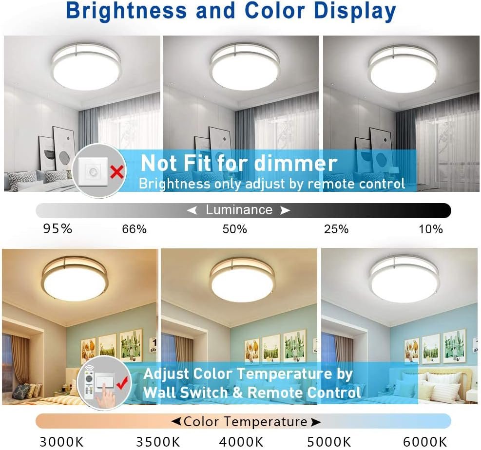 Depuley 30W Modern LED Ceiling Light with Remote, 35.5 cm Dimmable Surface Mount Ceiling Lamp Fixture for Bedroom Kitchen Dining Room Lighting, Timing, 3000K-6000K 3 Lights Color Changeable