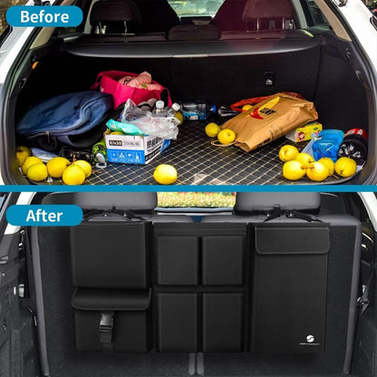 Car Trunk Organizer With Cooler, Hanging Car Organizers With Large Pockets, Zippers Detachable Seat Back Organizer, Waterproof for Jeeps, SUVs, Black