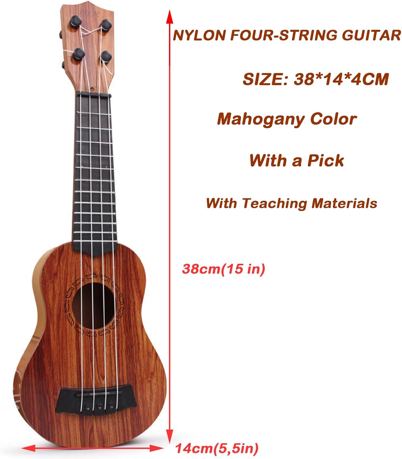 Guitar Toy for Children, Guitar for Children, Ukulele Children, Guitar Toy, for Children with 4 Adjustable Strings, Educational Learning Toys (Mogano 15 inch)