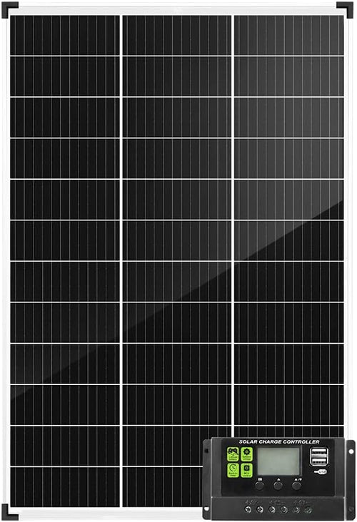 ATEM POWER 130W Monocrystalline Solar Panel with Charge Controller, Heavy Duty Aluminium Frame, Compatible with AGM Lead Acid Gel Calcium Batteries, for 12V/24V RV Camping All Weather Use