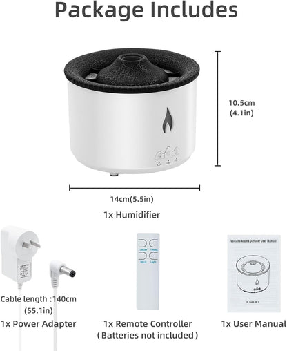 Mcbazel Volcano Humidifier Essential Oil Diffuser, 360mL Flame Air Diffuser Mist Diffuser Humidifier with Flame Light/Remote Control for Home, Office
