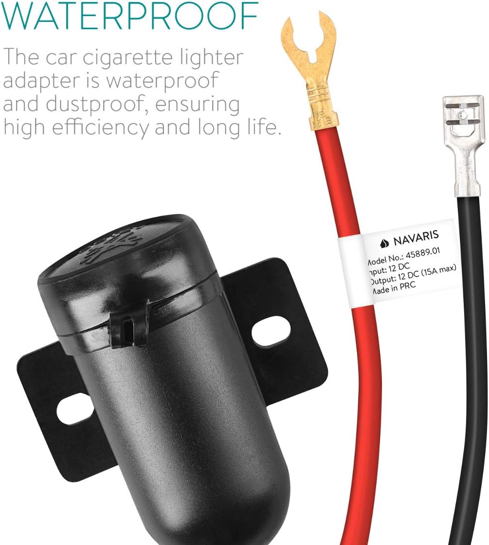 Navaris 12 V Waterproof Cigarette Lighter Socket – Cigarette Lighter Adapter for Car, Motorcycle, Truck, Boat – Car Charger Adapter