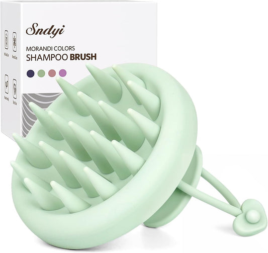 Sndyi Silicone Scalp Massager Shampoo Brush, Hair Scrubber with Soft Silicone Bristles, Scalp Scrubber/Exfoliator for Dandruff Removal, Wet Dry Scalp Brush for Hair Growth & Scalp Care, Fir Green