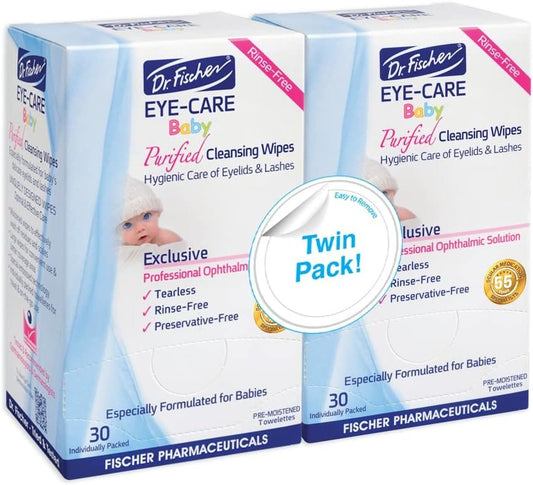 Purified, Non Irritating, Hypoallergenic & Sensitive Approved Baby Eyelid Wipes by Dr. Fischer â€“ Pre-moistened, Rinse Free and Pediatrician Recommended (Twin Pack)
