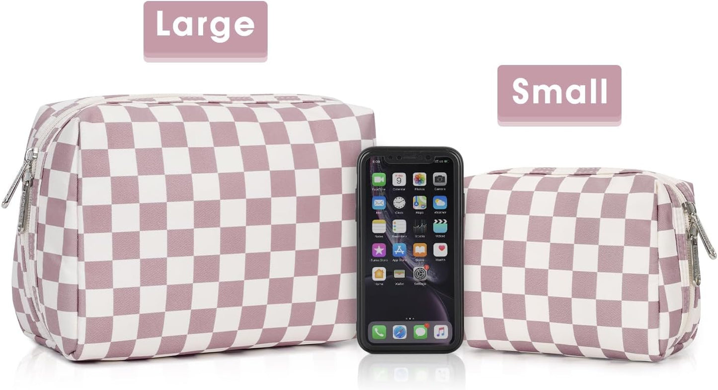 Narwey Toiletry Bag Large Beauty Case Organizer Makeup Kit Toiletry Bag Makeup Bag Women Girls, Pink Checkerboard, Toiletry Bag
