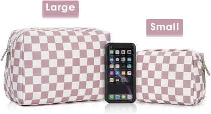 Narwey Toiletry Bag Large Beauty Case Organizer Makeup Kit Toiletry Bag Makeup Bag Women Girls, Pink Checkerboard, Toiletry Bag