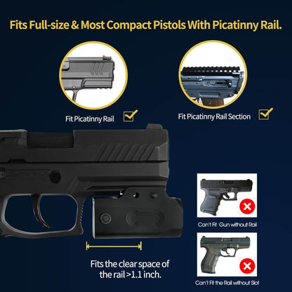 MCCC Compact Tactical Flashlight Aluminum 500 High Lumens, Magnetic Rechargeable, for Pistols, Handguns, Shotguns, Airsoft, Picatinny Rail Mounted