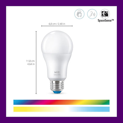 WiZ 60W A19 Color LED Smart Bulb - Pack of 3 - E26- Indoor - Connects to Your Existing Wi-Fi - Control with Voice or App + Activate with Motion - Matter Compatible