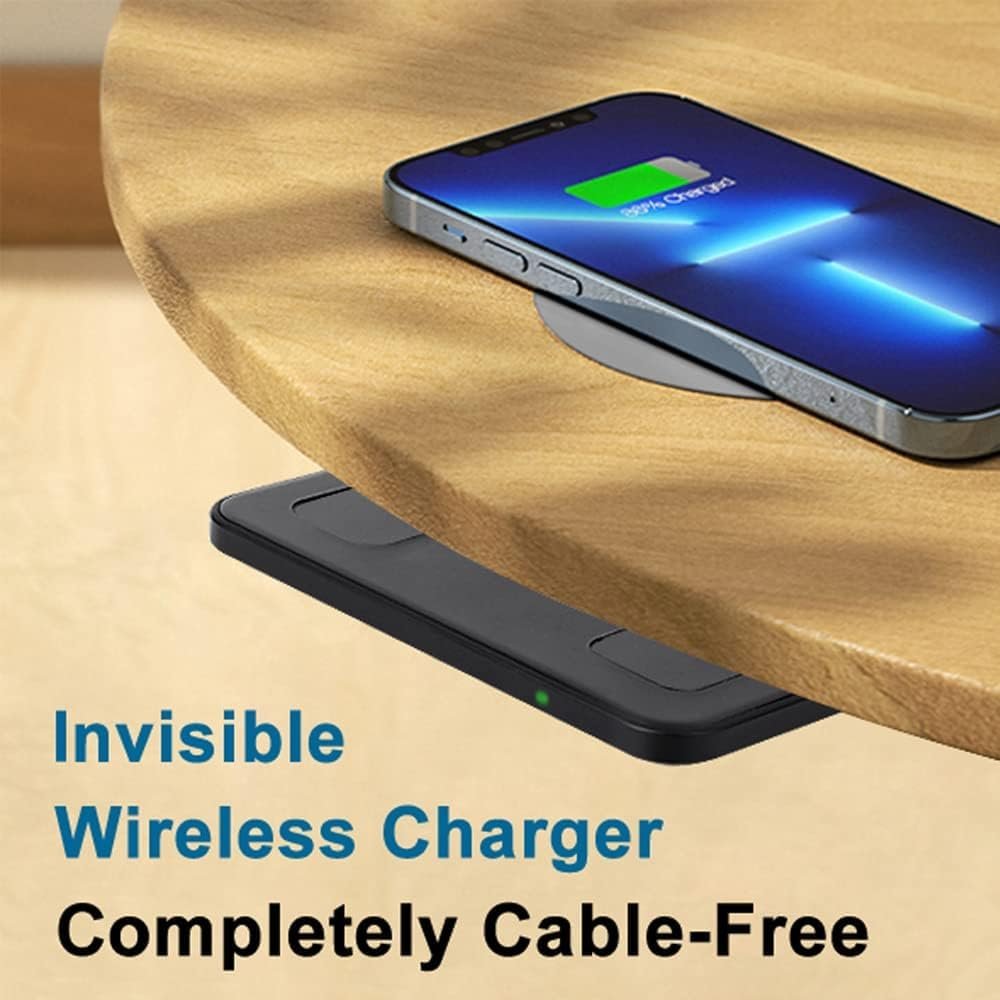 NiiTTER 50mm Under-Desk Wireless Charger, Invisible Wireless Charger, Under-Counter Wireless Charging for iPhone 16/15/14/13/12/ Wireless Phones (Adapter Included)