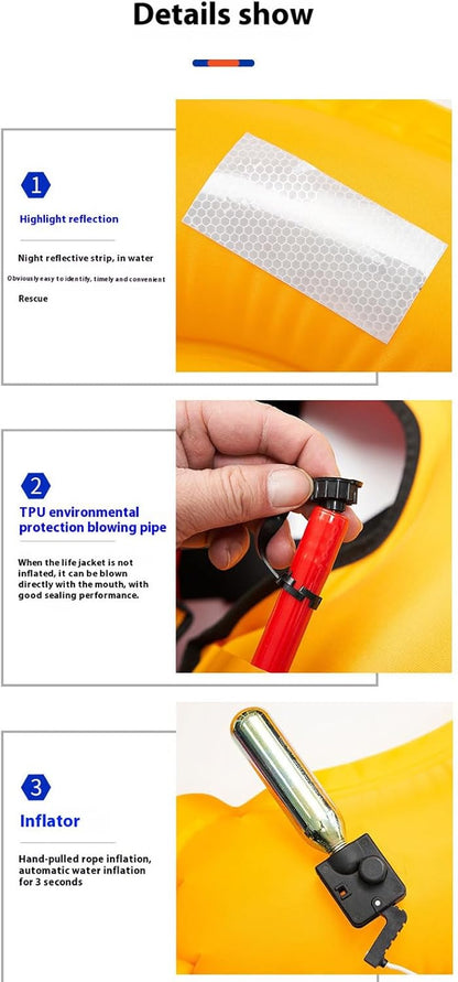 Manual Inflatable Belt Pack, Adjustable Belt Pack, Lightweight Survival Aid, Floating Device, Marine Rescue Tool, Portable Safety Equipment for Water Sports, 300x110x180mm