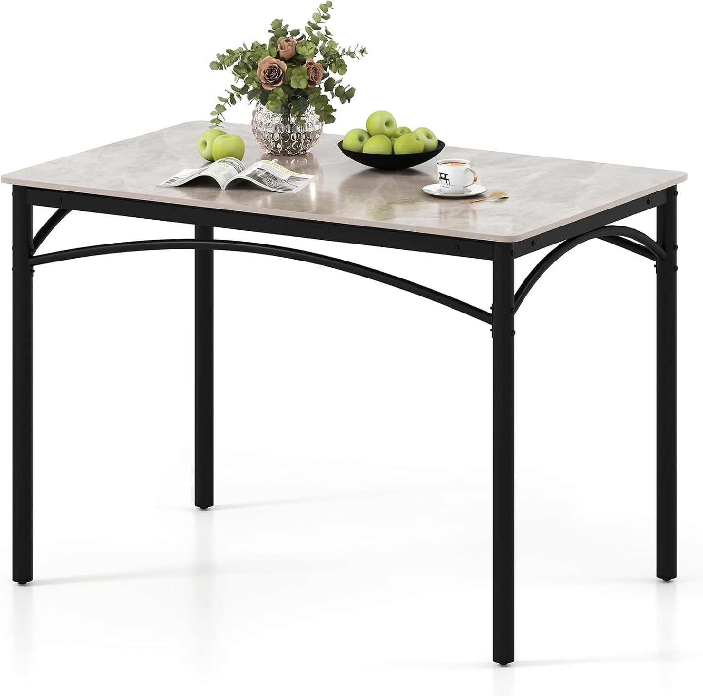 Giantex Sintered Stone Dining Table for 4 People, Rectangular Modern Kitchen Table w/Faux Marble Tabletop, Metal Legs, Dinette Table for Dining Room, Living Room, Restaurant