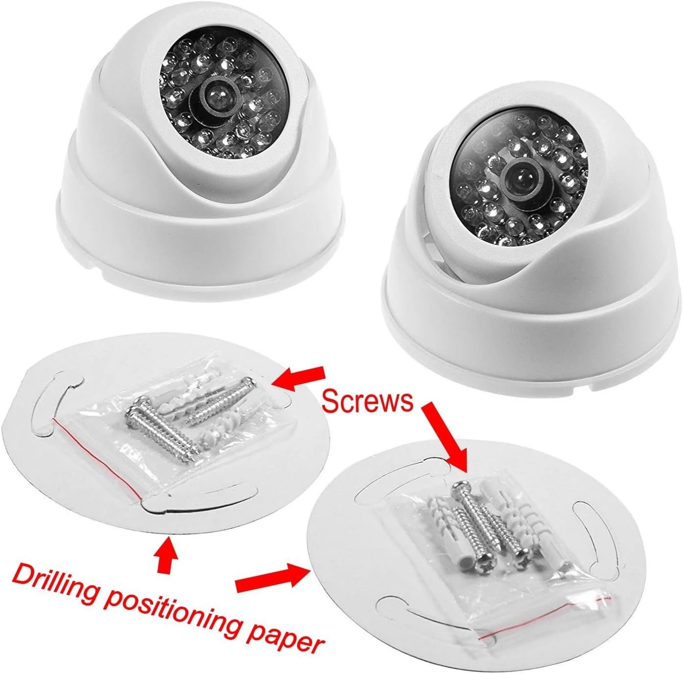 JZK 2 Dummy Fake Surveillance Security CCTV Dome Camera with LED Blinking Real Imitation for Home Security, White