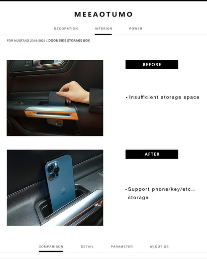 MEEAOTUMO Door Side Storage Box Interior Accessories for Ford Mustang 2015-2021