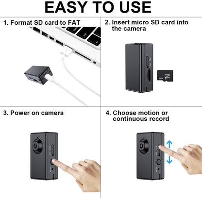 FUVISION No WiFi Security Camera,Mini Camera Surveillance,1080P Micro Camera,Small Camera 90 Minutes Battery,Portable Nanny Camera Motion Detect,24/7 Loop Record,Perfect for Home and Office Security
