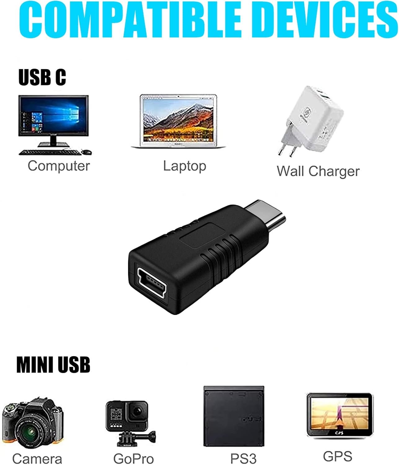 5Pack Mini USB to USB C Adapter, tunghey Mini USB Female to USB C Male Convert Charging & Data Sync Compatible with Galaxy S10 S9 S8 Plus Note 9 8, V40 V35 V30 V20 G7 G6 G5,Mo-to Z2 Z3