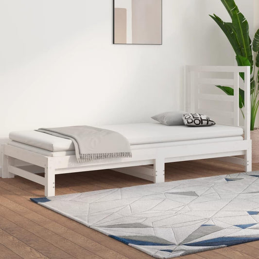 FIRBNUS White Pull-Out Bed Frame 2 x (90 x 200 cm) Solid Pine Wood Single Bed Furniture with Pull-Out Bed Double Bed Wooden Bed Frame with Pull-Out Bed