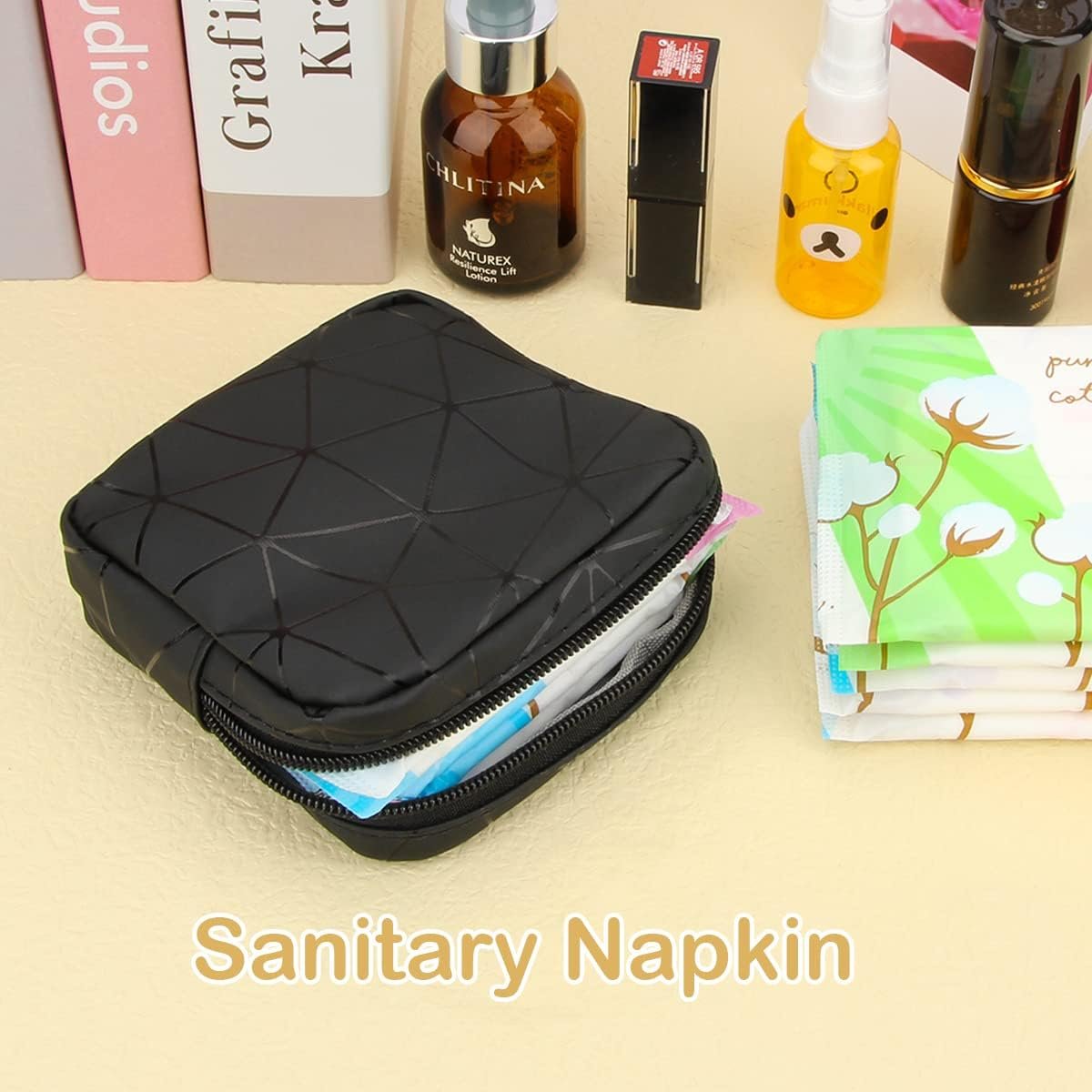 Desing Wish 2 Pcs Makeup Bag Small Sanitary Napkin Storage Bags Women Girls Period Bag Feminine Period Pouch Portable Small Items Storage Pouch Travel School Cosmetic Organizer for Teen Ladies Gifts