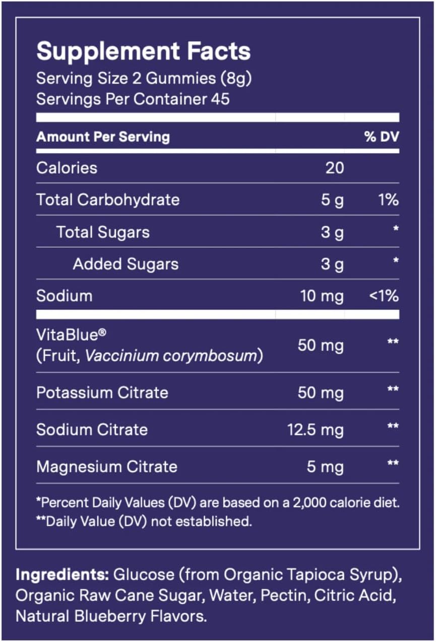 Electrolyte Recovery Gummies™ Blueberry Flavor Hydration Gummies with VitaBlue® Blueberries & Electrolytes - Exercise Recovery, Energy Boost, Replenishment & Antioxidants Non-GMO, Vegan, Gluten-Free